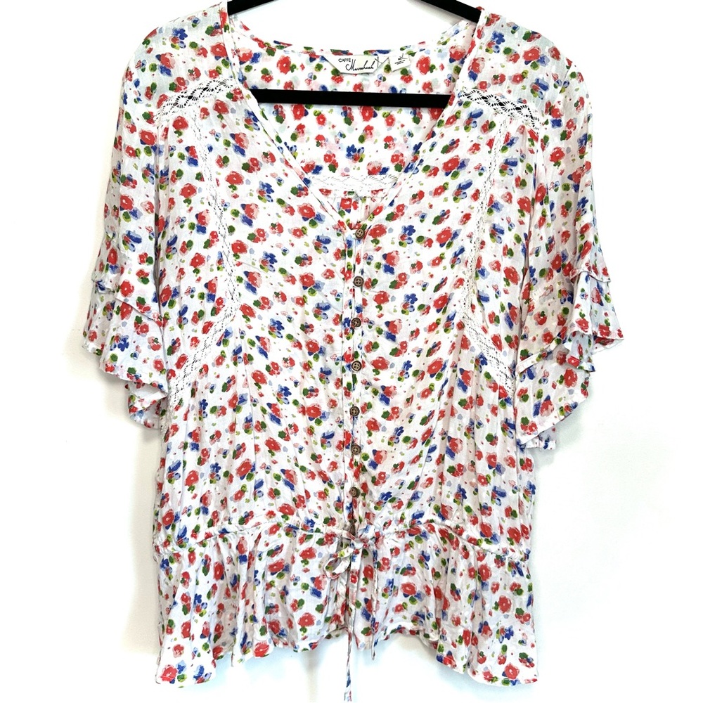 Caffe Marakesh Floral Peasant Style Blouse Size Medium